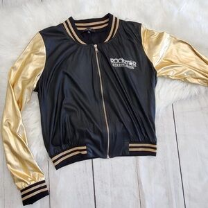 Black Gold Rockstar Energy Drink Girl Promo Model Star Varsity Bomber Jacket M⭐️